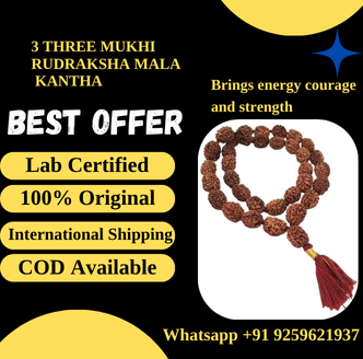 3 Mukhi Rudraksha Mala for spiritual strength, self-awareness, and emotional healing