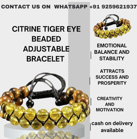 Vibrant adjustable bracelet with citrine and tiger eye beads for positive energy